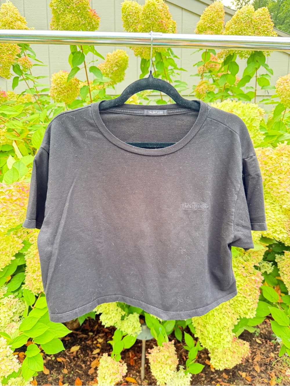 TALENTLESS Black Cropped Crew Tee with Subtle Logo
